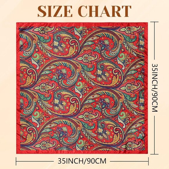 35 Inch Silk Head Scarf 2 Pcs Paisley(blue/Red) - Picture 2 of 6